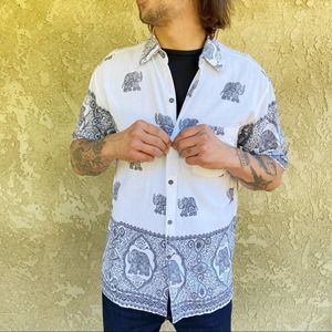 Razia Made in Thailand elephant casual summer button up short sleeve shirt Sz XL